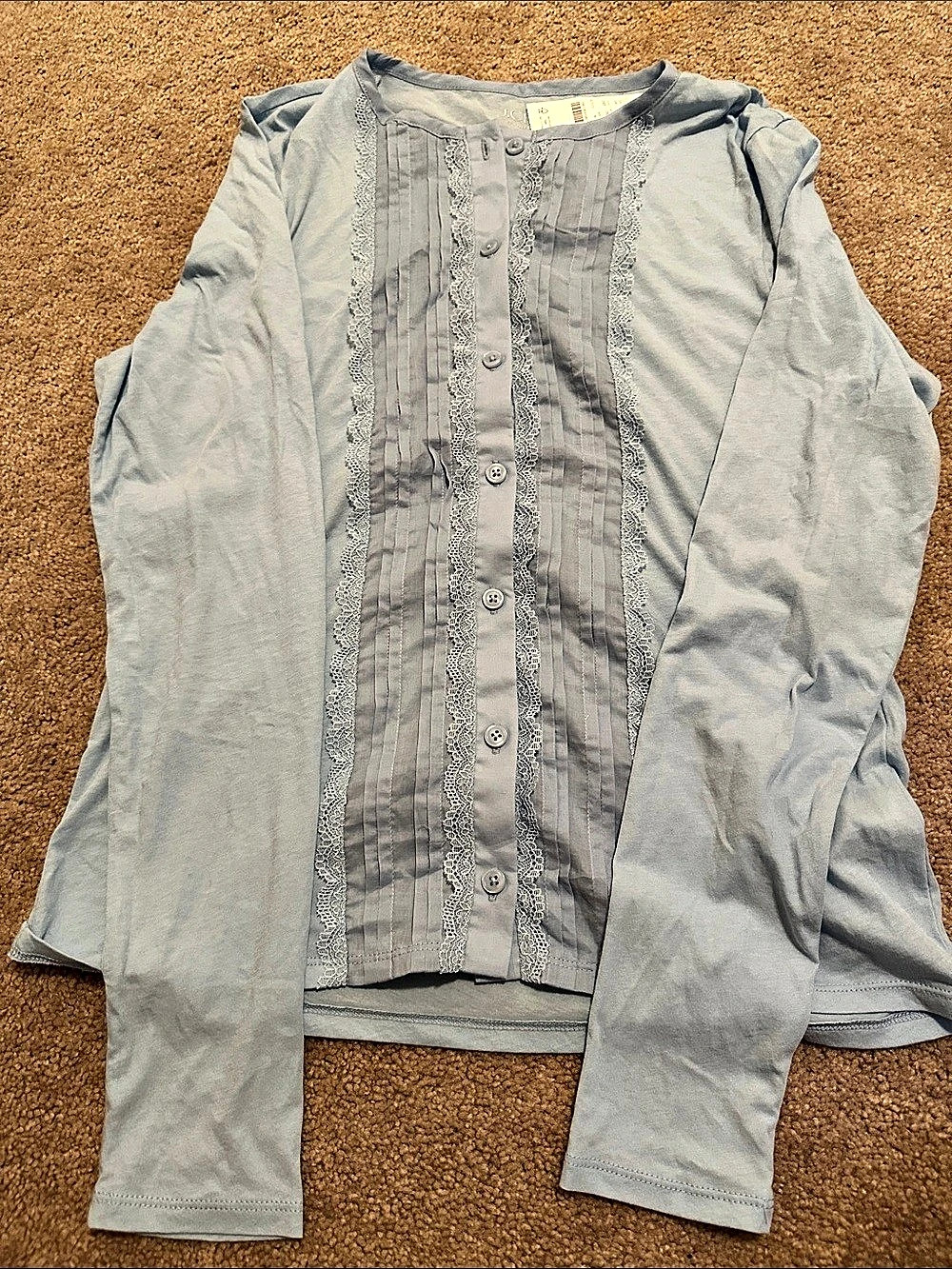 J.Crew Lace-trim pintuck top in cotton voile Blue Large size M